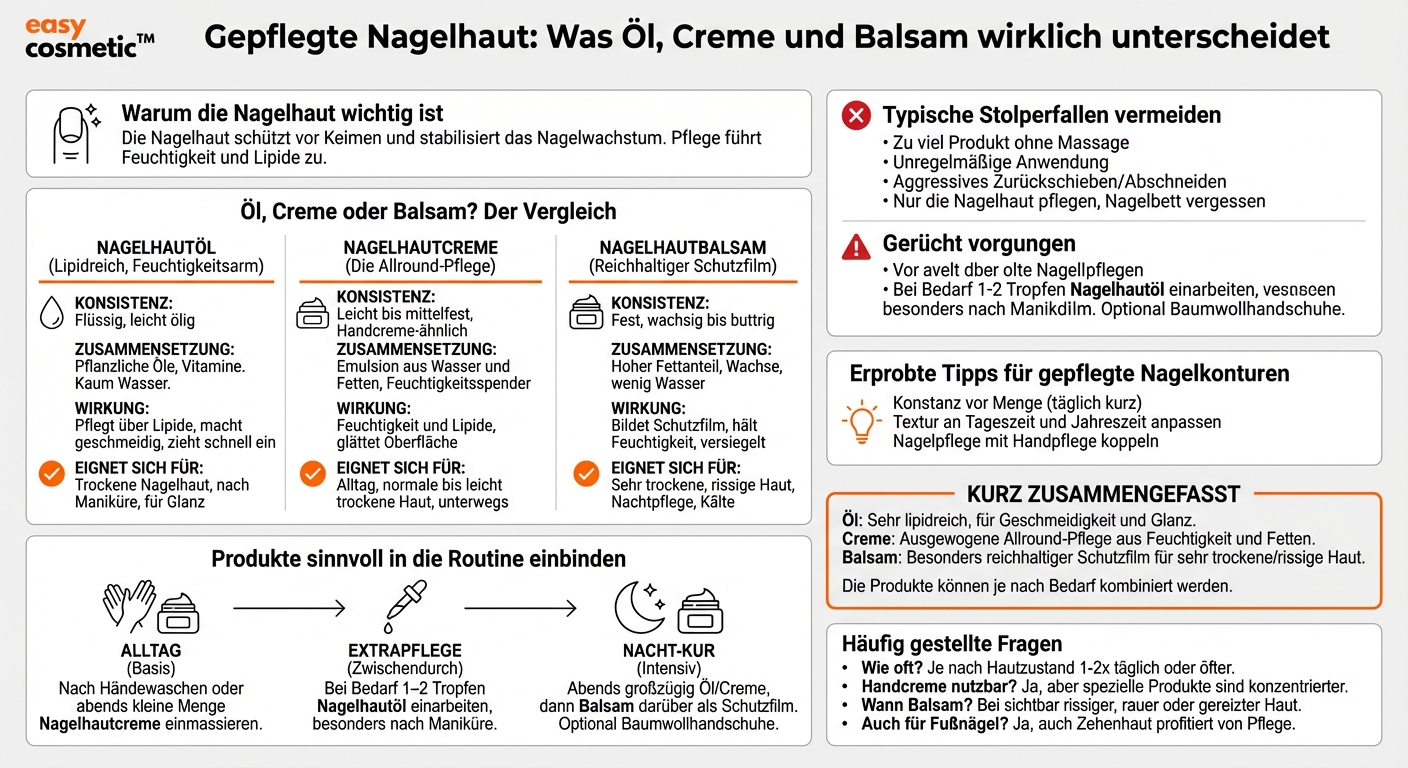 Welche Unterschiede gibt es zwischen Nagelhautöl, -creme und -balsam?