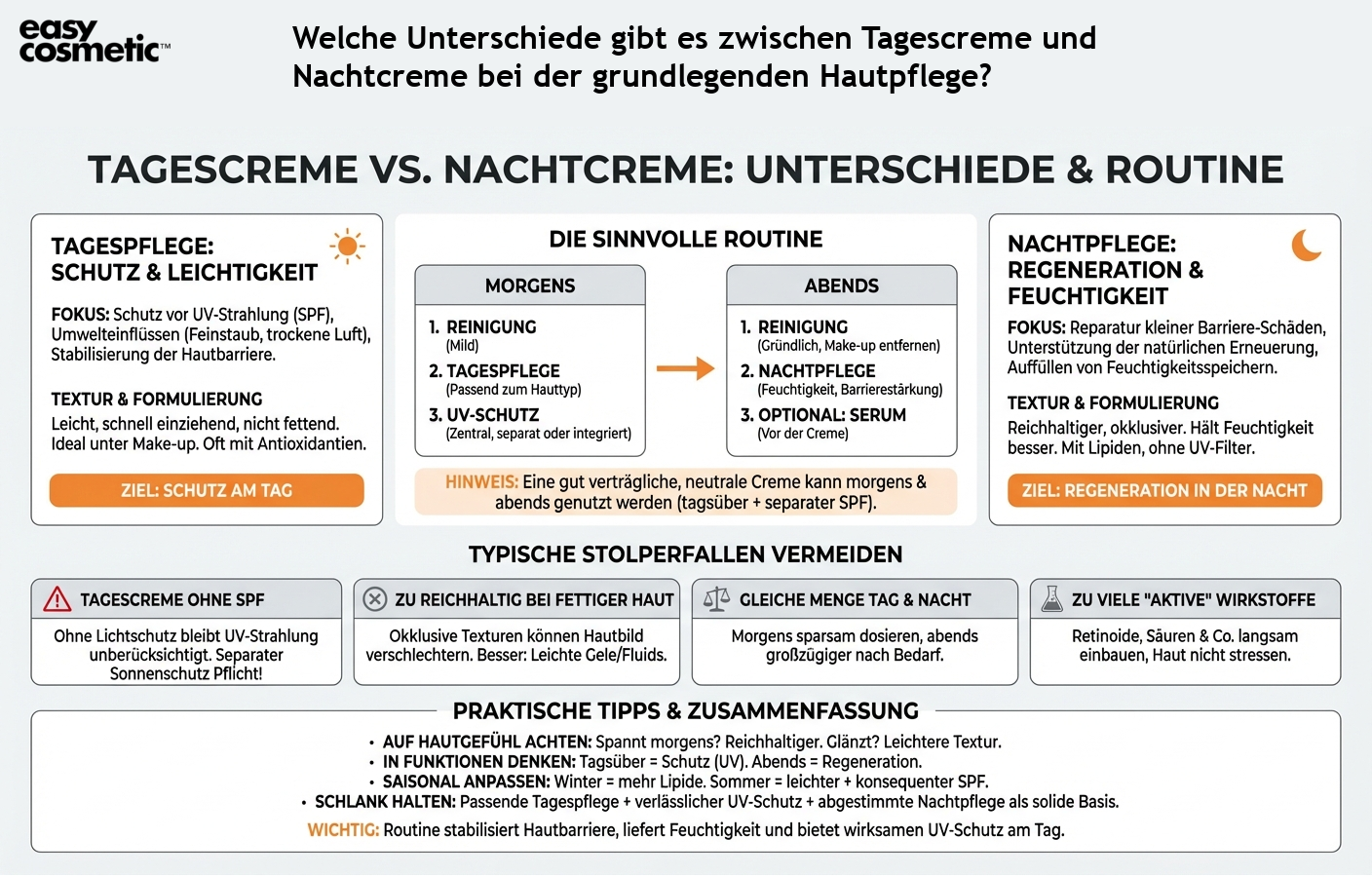 Welche Unterschiede gibt es zwischen Tagescreme und Nachtcreme bei der grundlegenden Hautpflege?