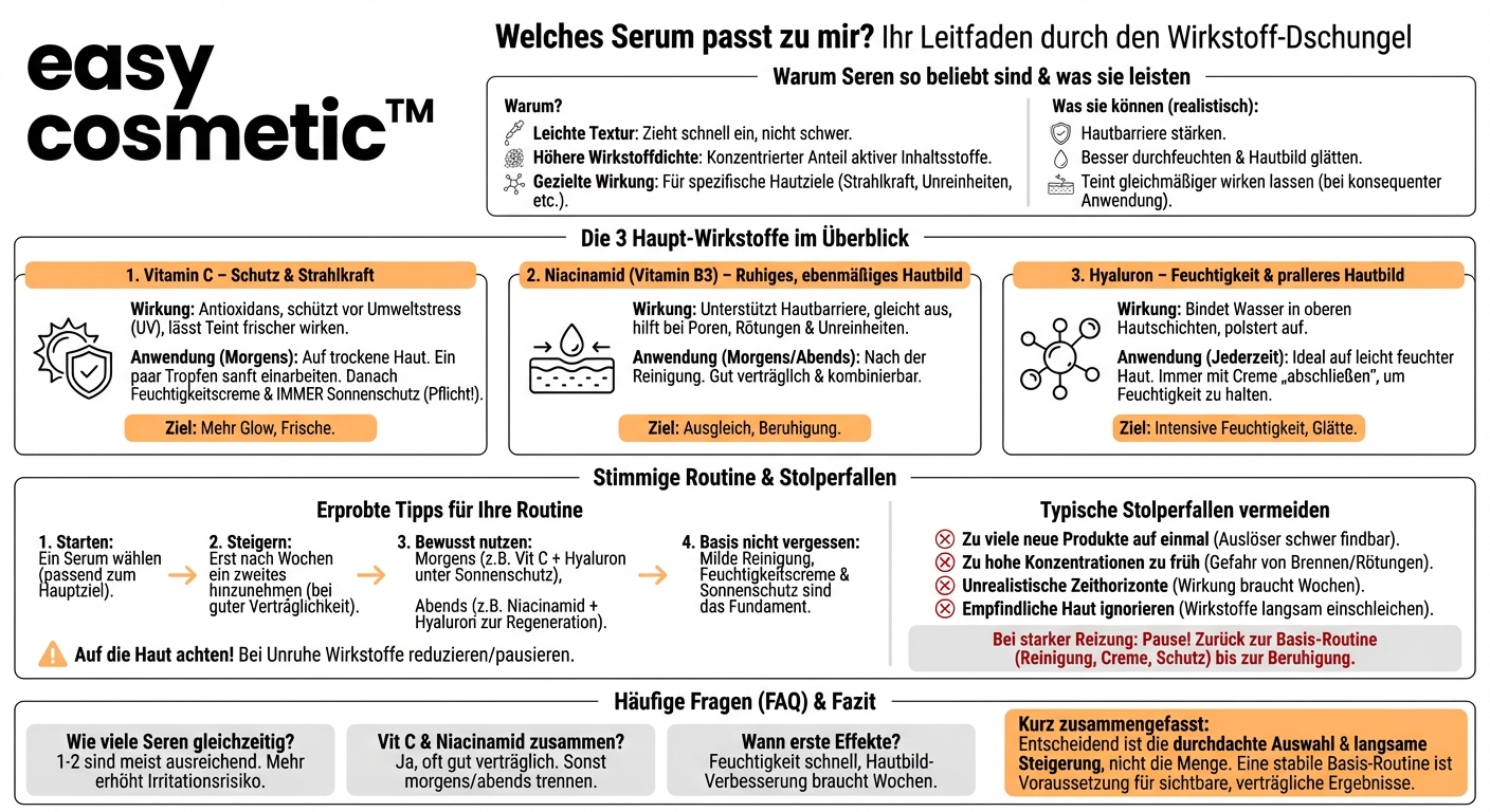 Welche Wirkstoff-Seren (z. B. Vitamin C, Niacinamid, Hyaluron) sollte ich verwenden?