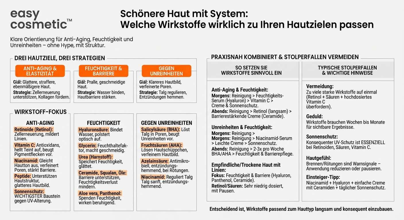 Welche Wirkstoffe eignen sich für Anti-Aging, Feuchtigkeit oder gegen Unreinheiten?