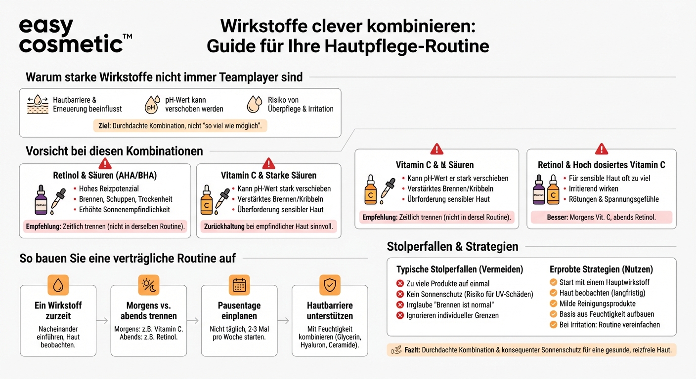 Welche Wirkstoffe sollte ich nicht miteinander kombinieren (z.B. Retinol, Vitamin C, Säuren)?