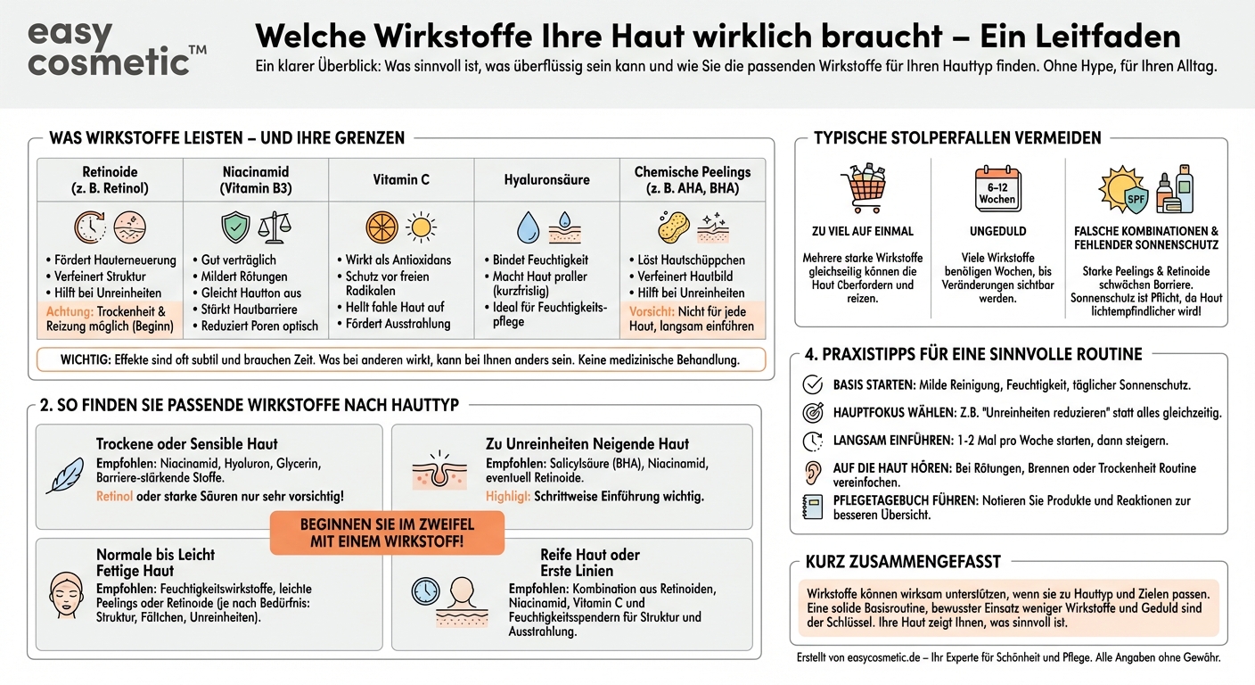 Welche Wirkstoffe (z. B. Retinol, Niacinamid, Vitamin C) sind für meine Haut sinnvoll?