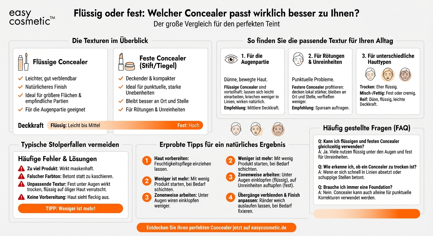 Welcher Concealer ist besser: flüssig oder fest?