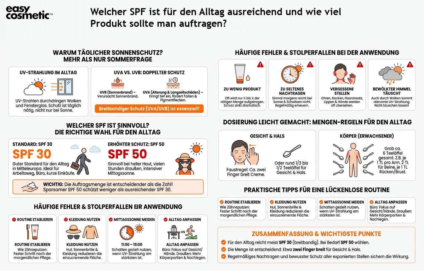 Welcher SPF ist für den Alltag ausreichend und wie viel Produkt sollte man auftragen?