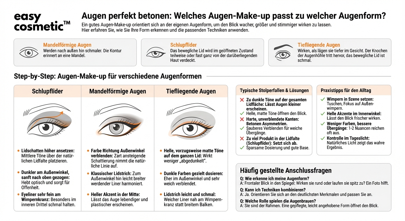 Welches Augen-Make-up passt am besten zu meiner Augenform (z.B. Schlupflider, Mandelform, tiefliegende Augen)?
