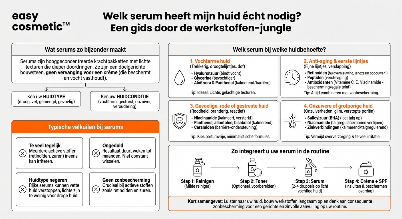 Welk serum past bij de behoeften van mijn huid (bijv. hydratatie, anti-aging)?