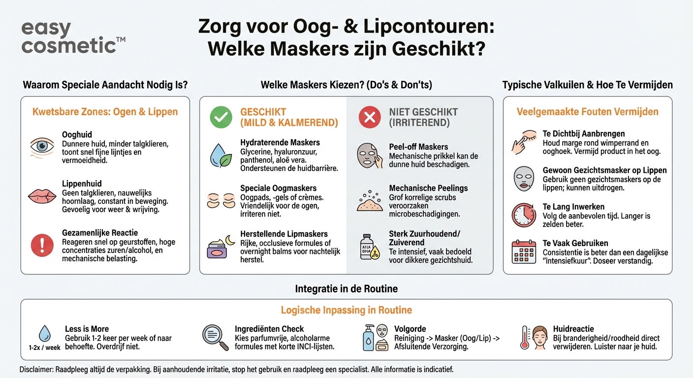 Welk type masker is geschikt voor de gevoelige huid rond de ogen en lippen?