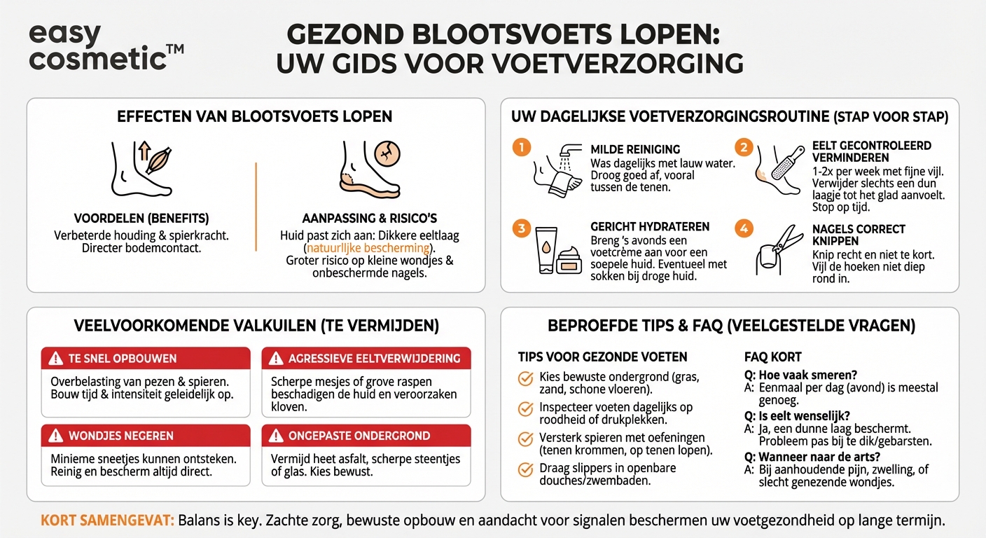 Welke aanbevelingen voor voetverzorging zijn er voor mensen die veel op blote voeten lopen?
