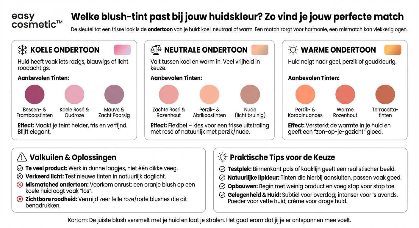 Welke blushkleuren passen bij een koele, neutrale of warme ondertoon van de huid?