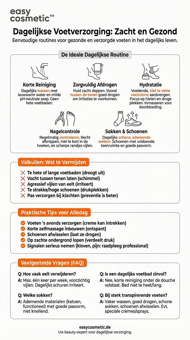 Welke dagelijkse verzorgingsroutine wordt aanbevolen voor gezonde voeten?