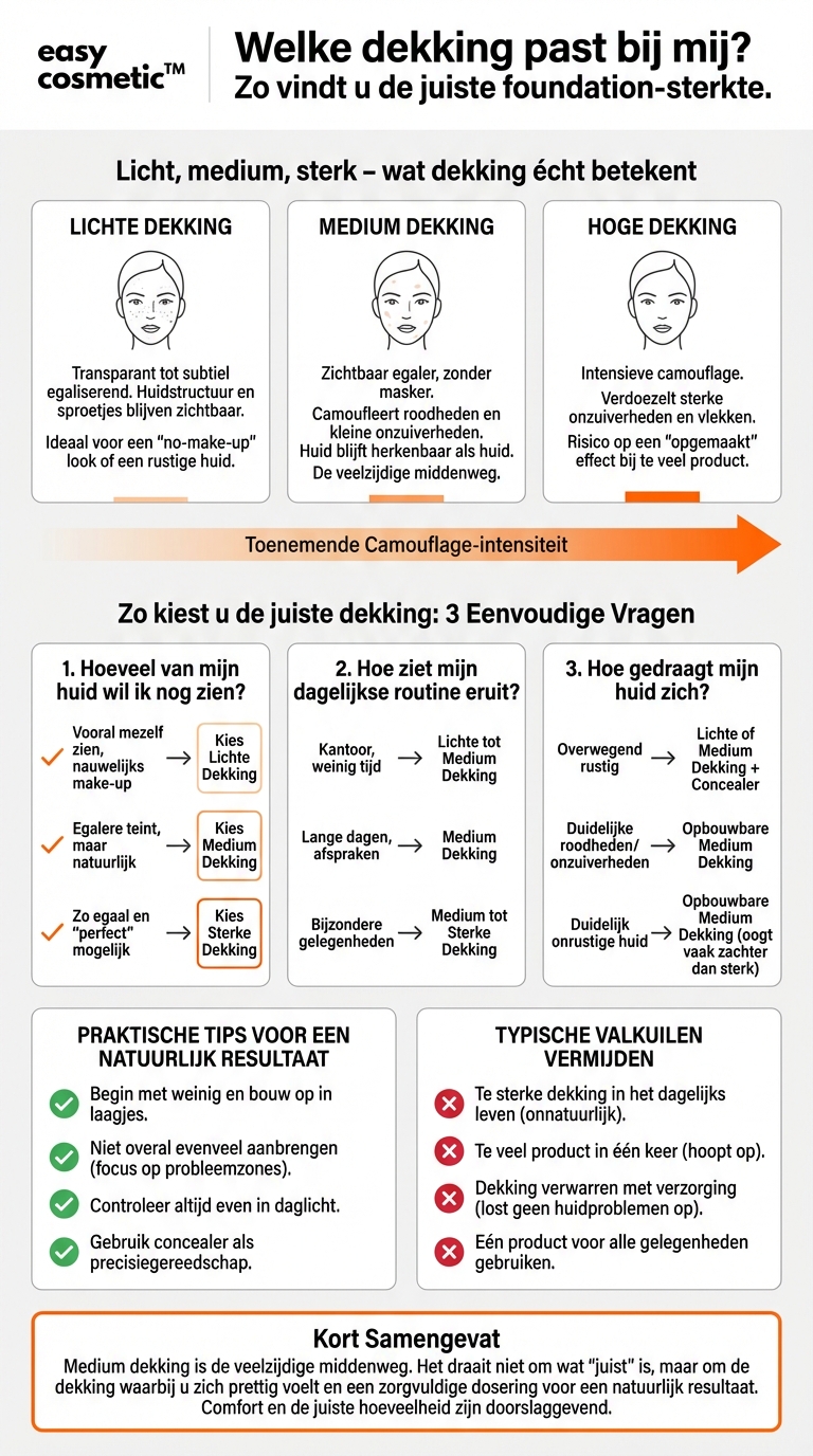Welke dekking moet mijn foundation hebben: licht, medium of sterk?