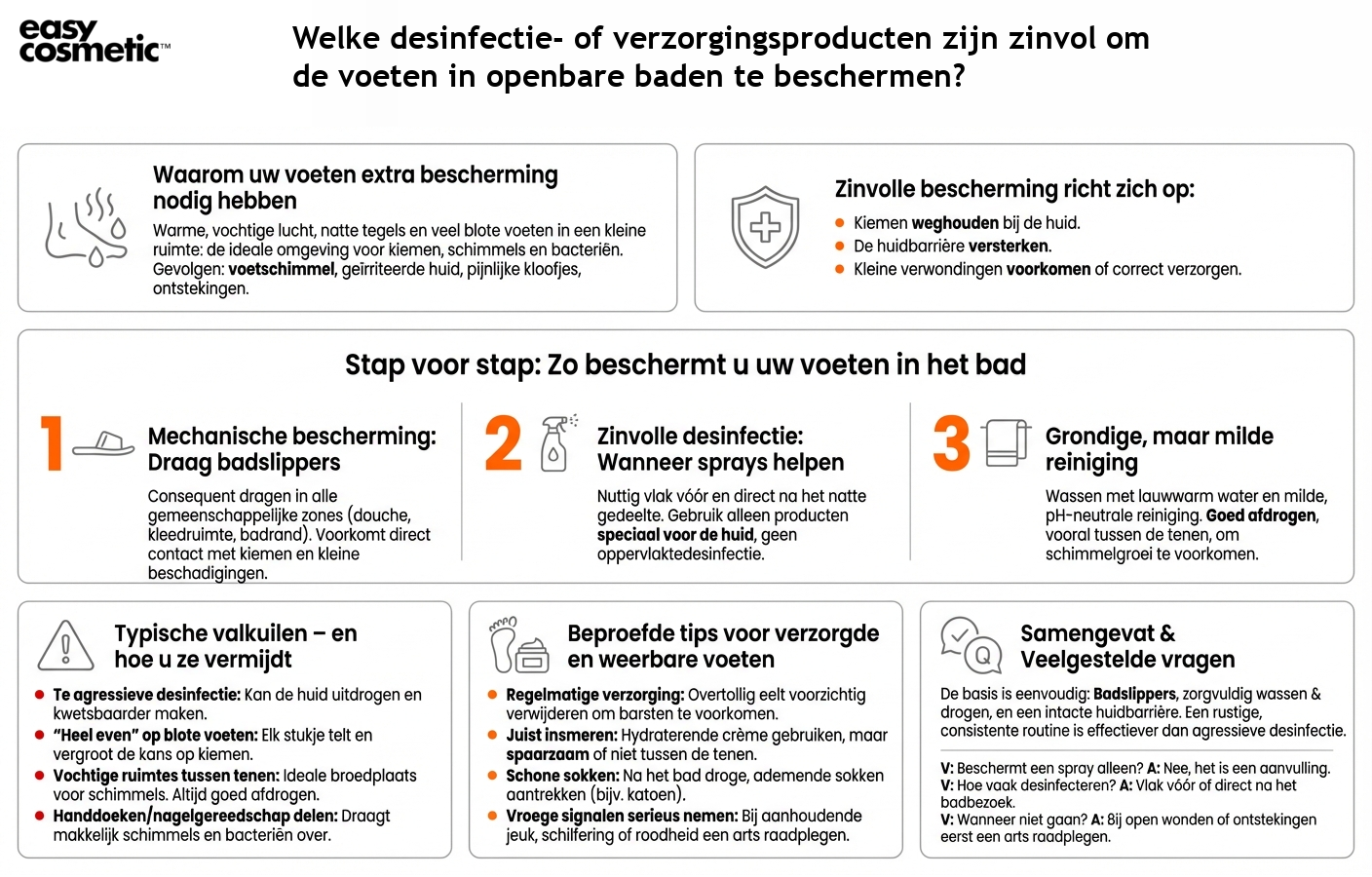 Welke desinfectie- of verzorgingsproducten zijn zinvol om de voeten in openbare baden te beschermen?