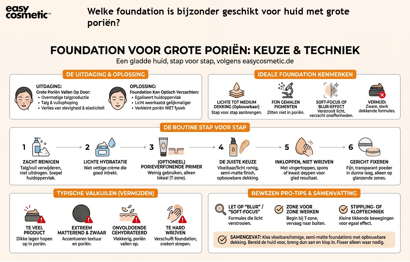 Welke foundation is bijzonder geschikt voor huid met grote poriën?