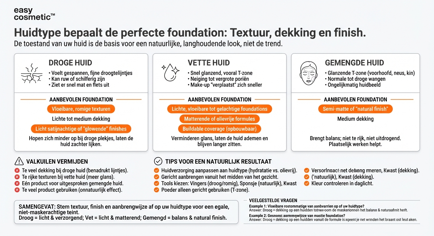 Welke foundation is geschikt voor een droge, vette of gemengde huid?