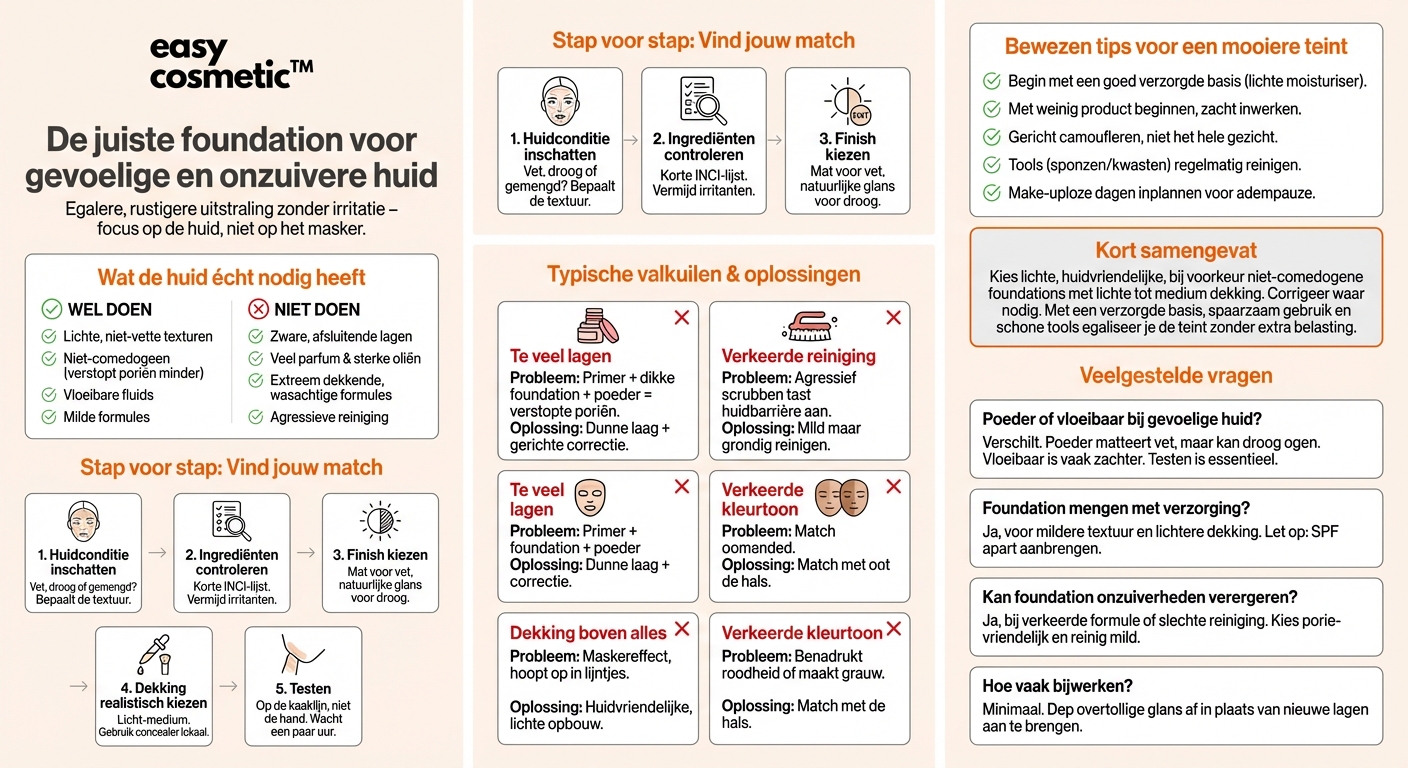 Welke foundation is geschikt voor een gevoelige huid of huid die snel onzuiver wordt?