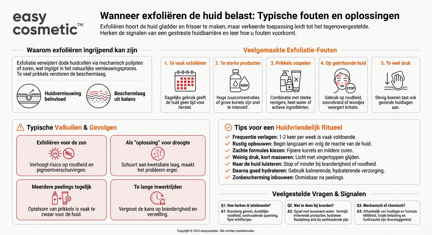 Welke fouten bij het peelen leiden typisch tot roodheid, een trekkerig gevoel of kleine schilfertjes?