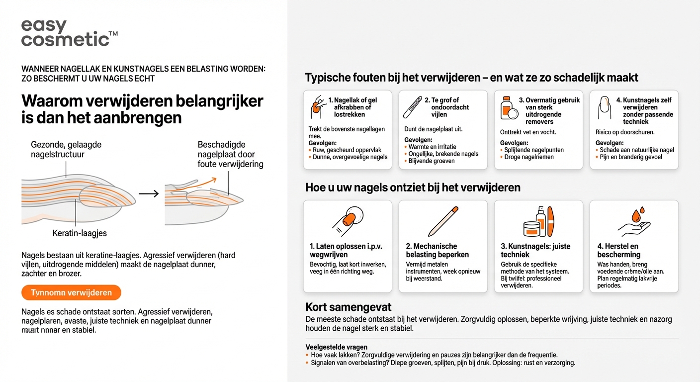 Welke fouten bij het verwijderen van nagellak en kunstnagels beschadigen de nagel vooral?