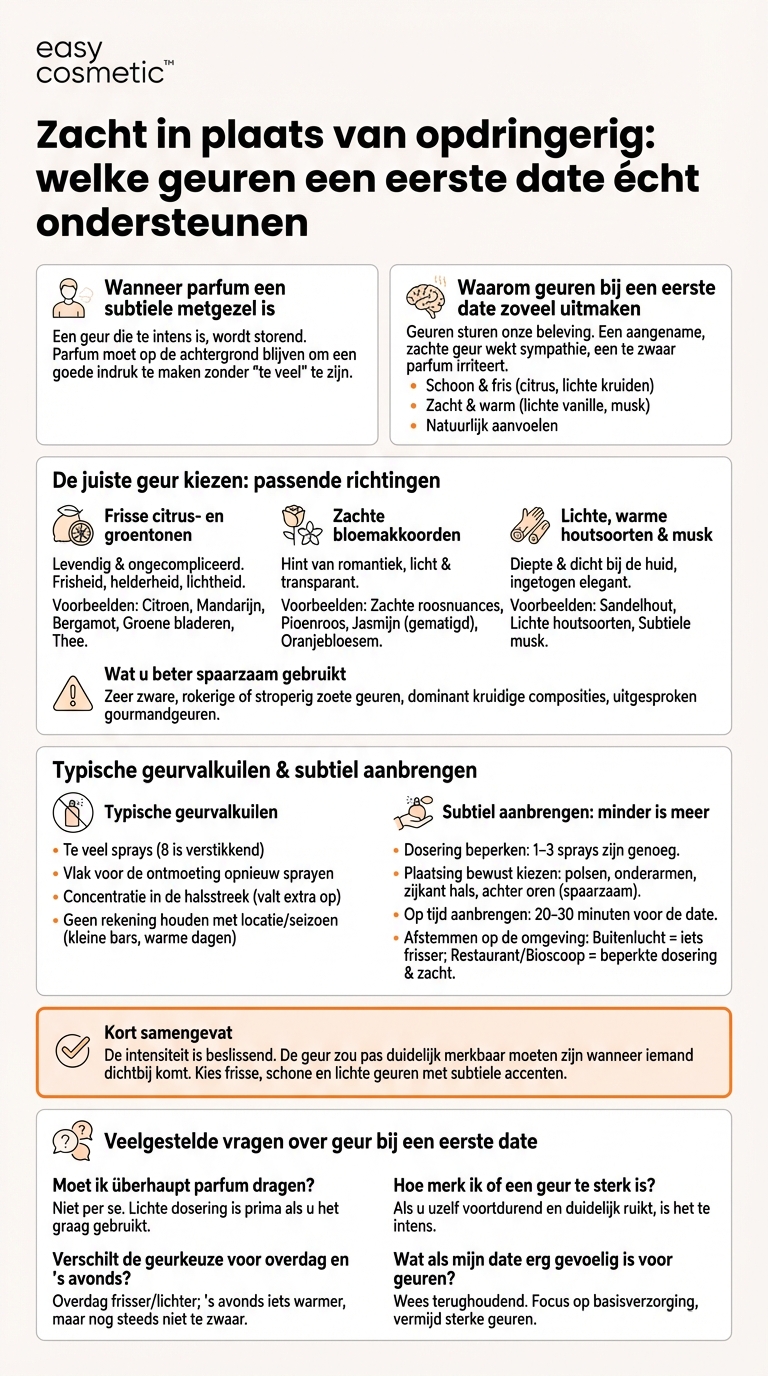 Welke geuren passen goed bij een eerste date zonder opdringerig over te komen?
