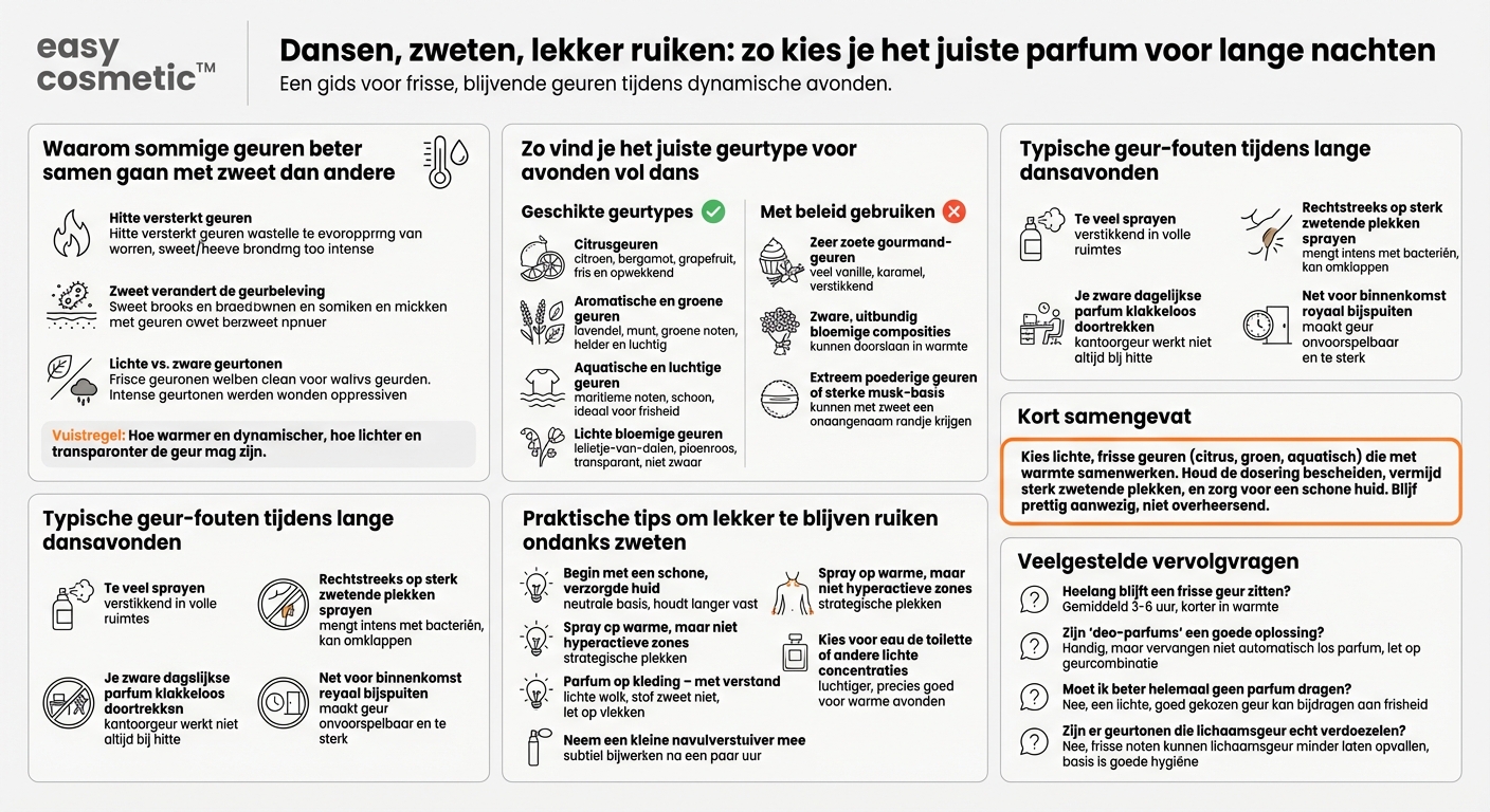 Welke geuren zijn geschikt als ik bij een gelegenheid veel dans en zweet?