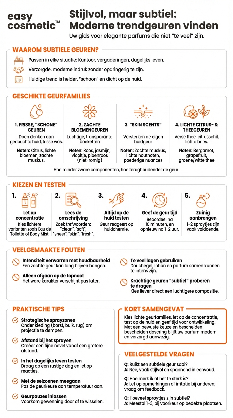 Welke geuren zijn geschikt als je geen opvallend maar een subtiel trendparfum zoekt?