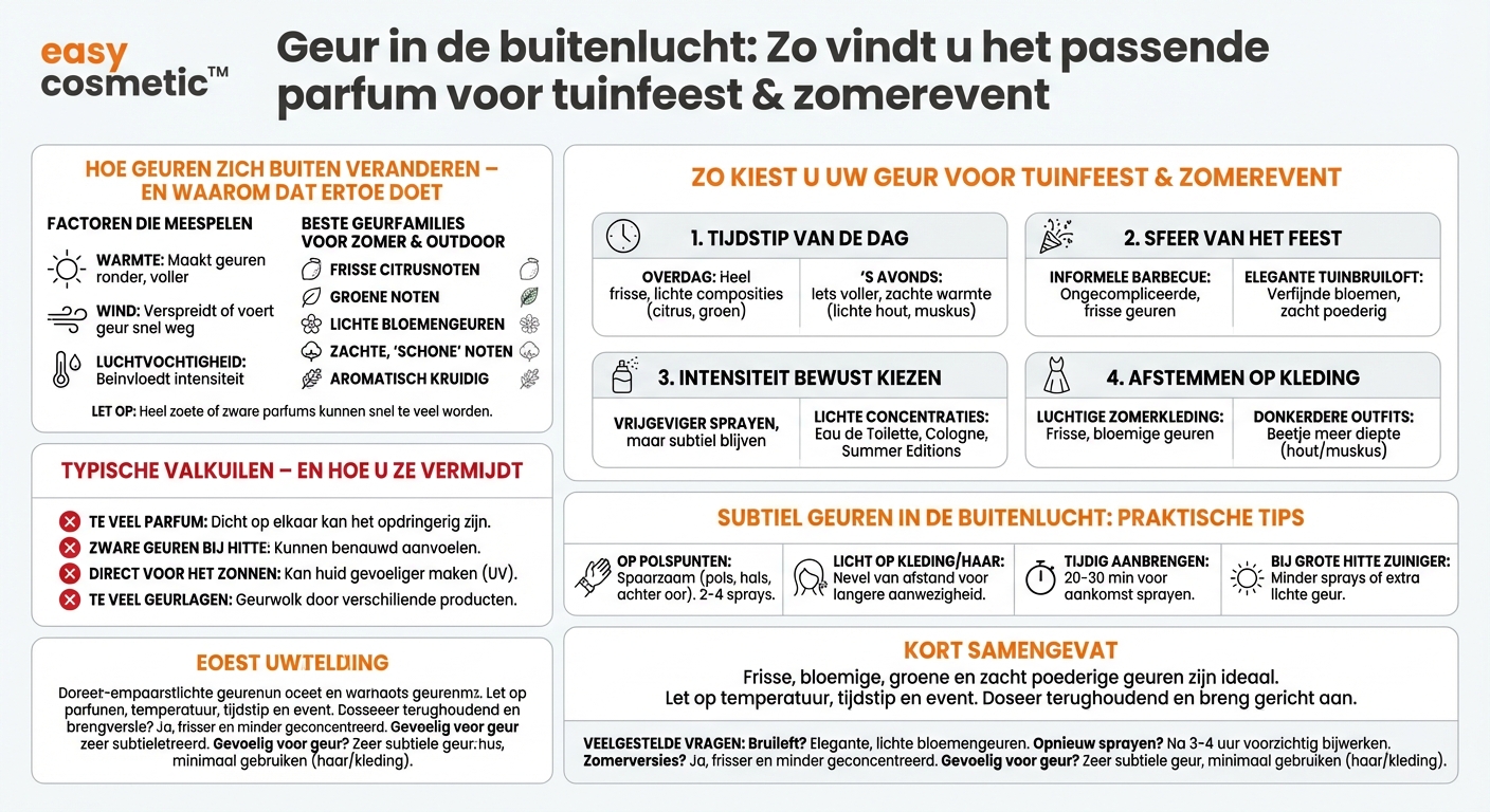 Welke geuren zijn geschikt voor feestelijke gelegenheden in de buitenlucht, bijvoorbeeld tuinfeesten of zomerfeesten?