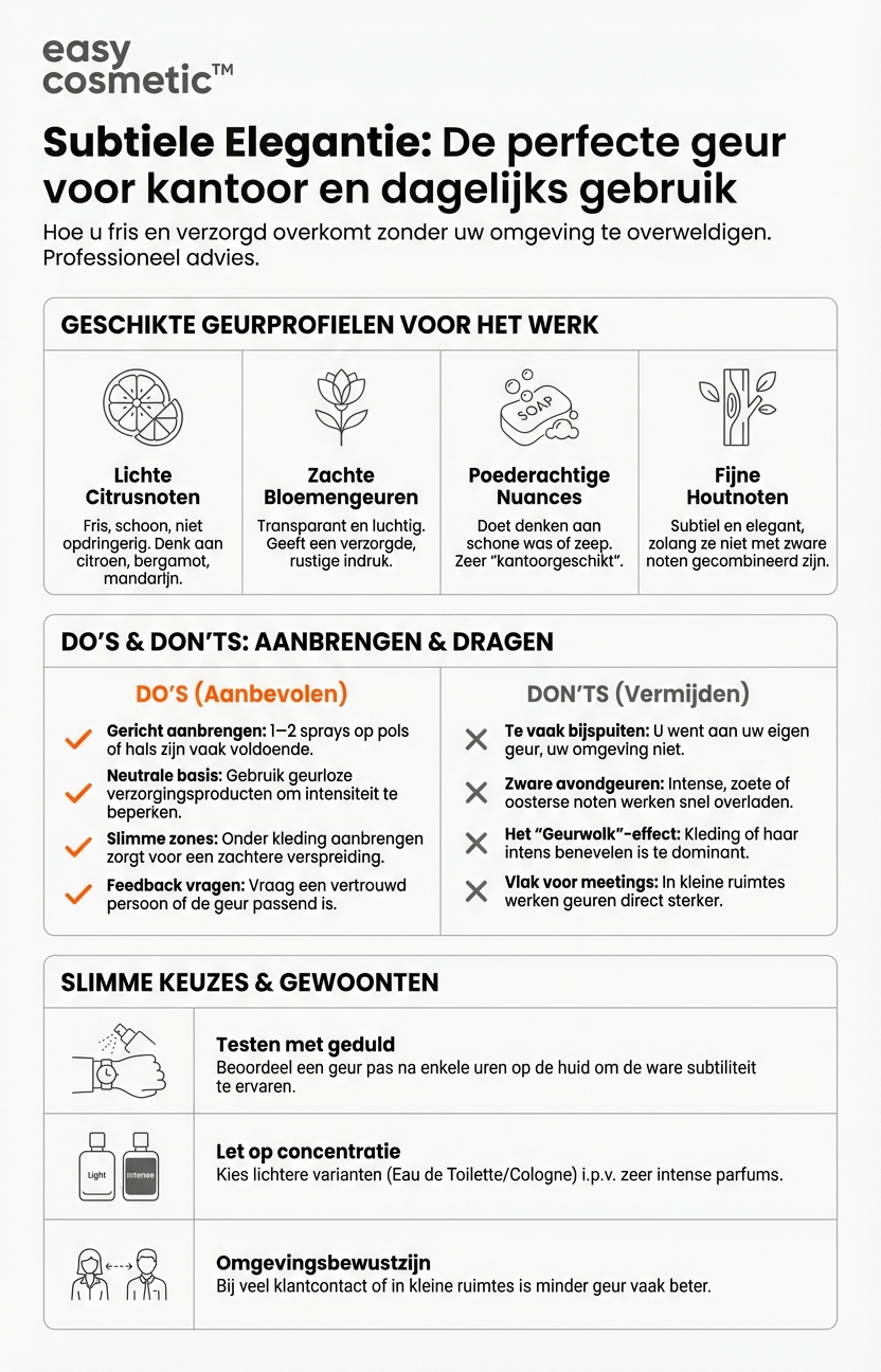 Welke geuren zijn geschikt voor kantoor en dagelijks gebruik zonder opdringerig te zijn?