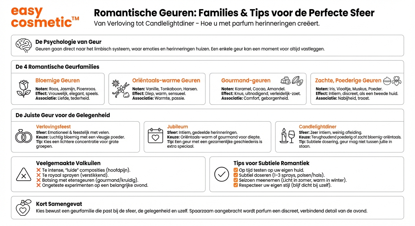 Welke geurfamilies gelden als bijzonder romantisch voor verlovingsfeesten, jubilea of candlelightdiners?