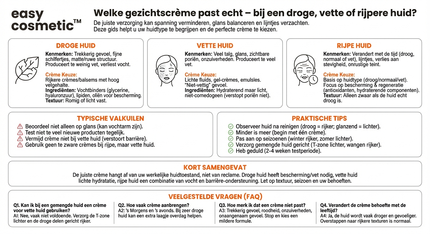 Welke gezichtscrème is geschikt voor een droge, vette of rijpe huid?