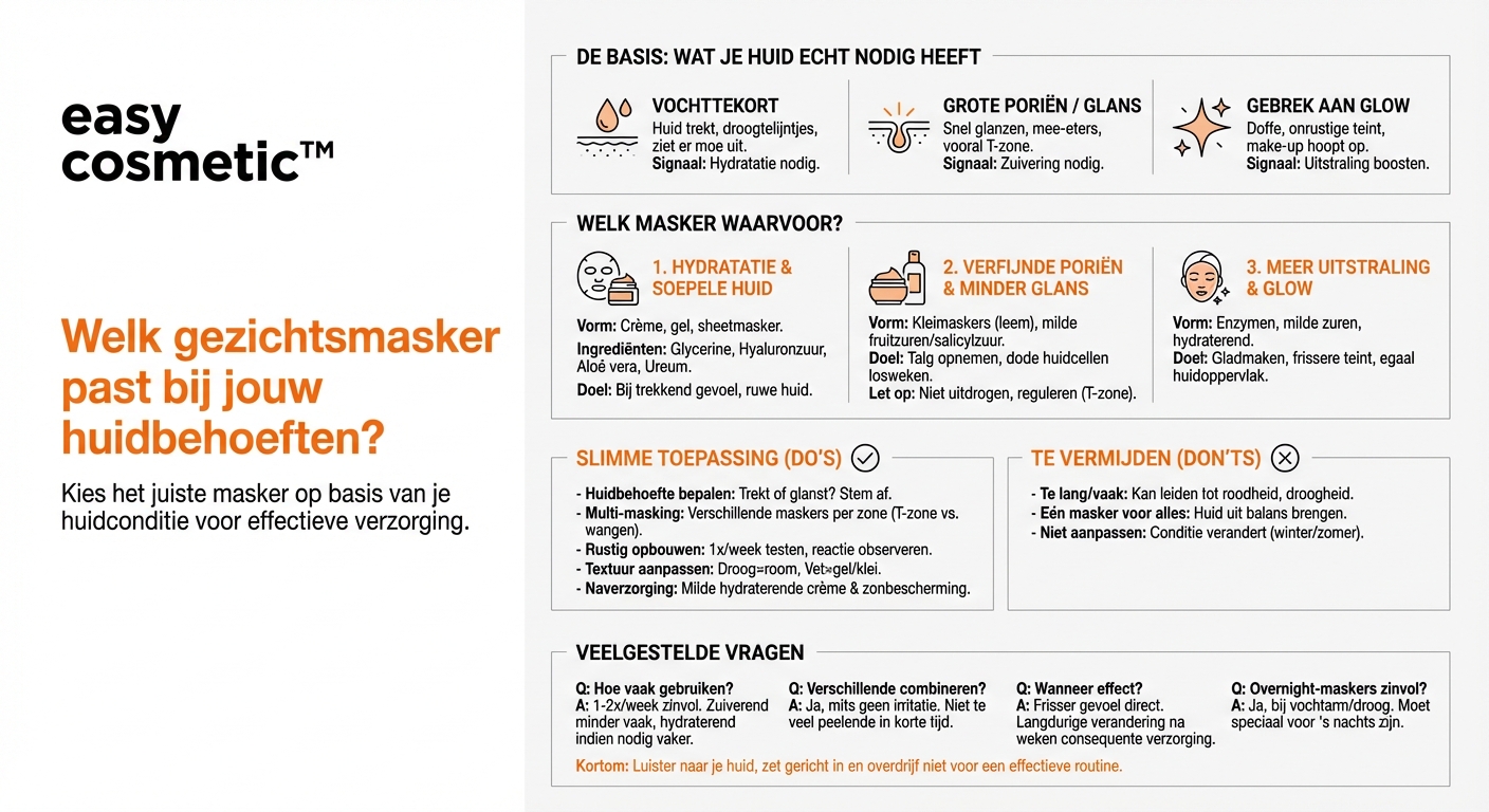 Welke gezichtsmasker past bij de behoeften van mijn huid (hydratatie, poriën, glow)?