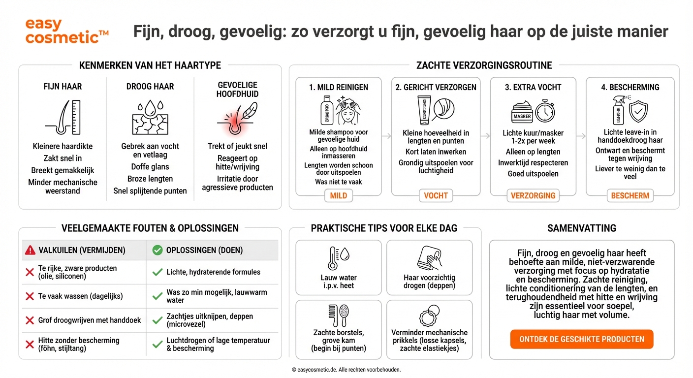 Welke haarverzorging is geschikt als mijn haar tegelijkertijd fijn, droog en gevoelig is?