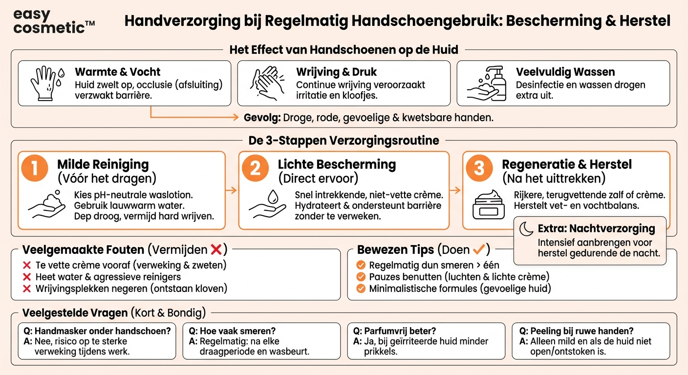 Welke handverzorging is zinvol bij het vaak dragen van wegwerp- of werkhandschoenen?