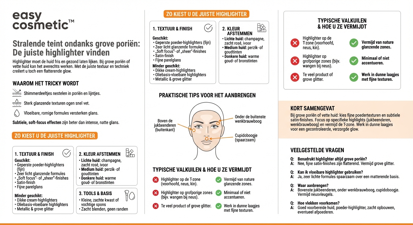 Welke highlighter is geschikt bij grote poriën of een vette huid?