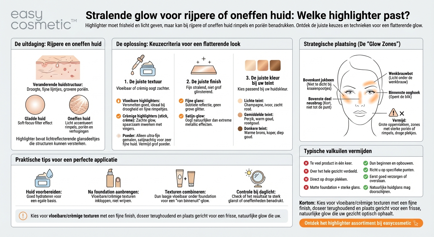 Welke highlighter is geschikt voor rijpere of oneffen huid?