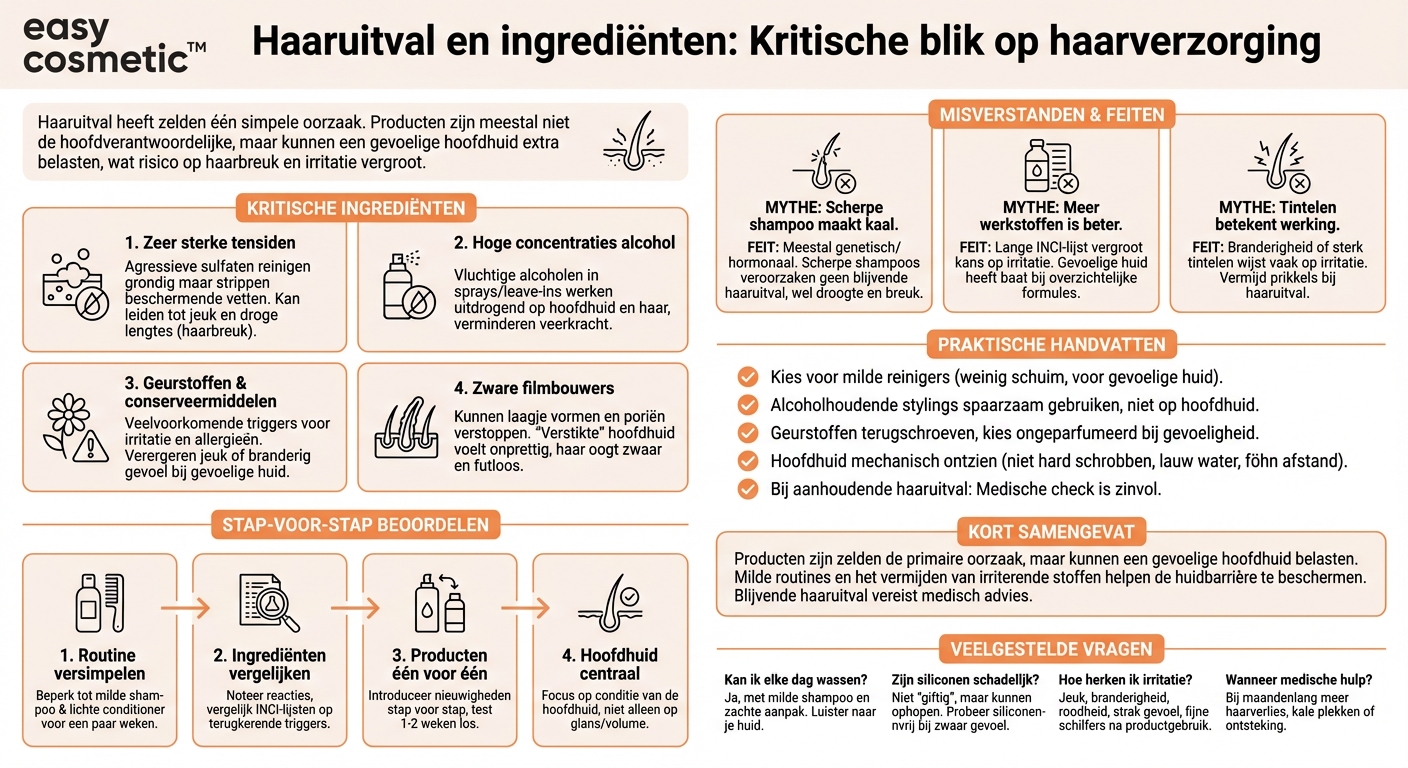 Welke ingrediënten in haarverzorgingsproducten kan ik bij haaruitval beter vermijden?