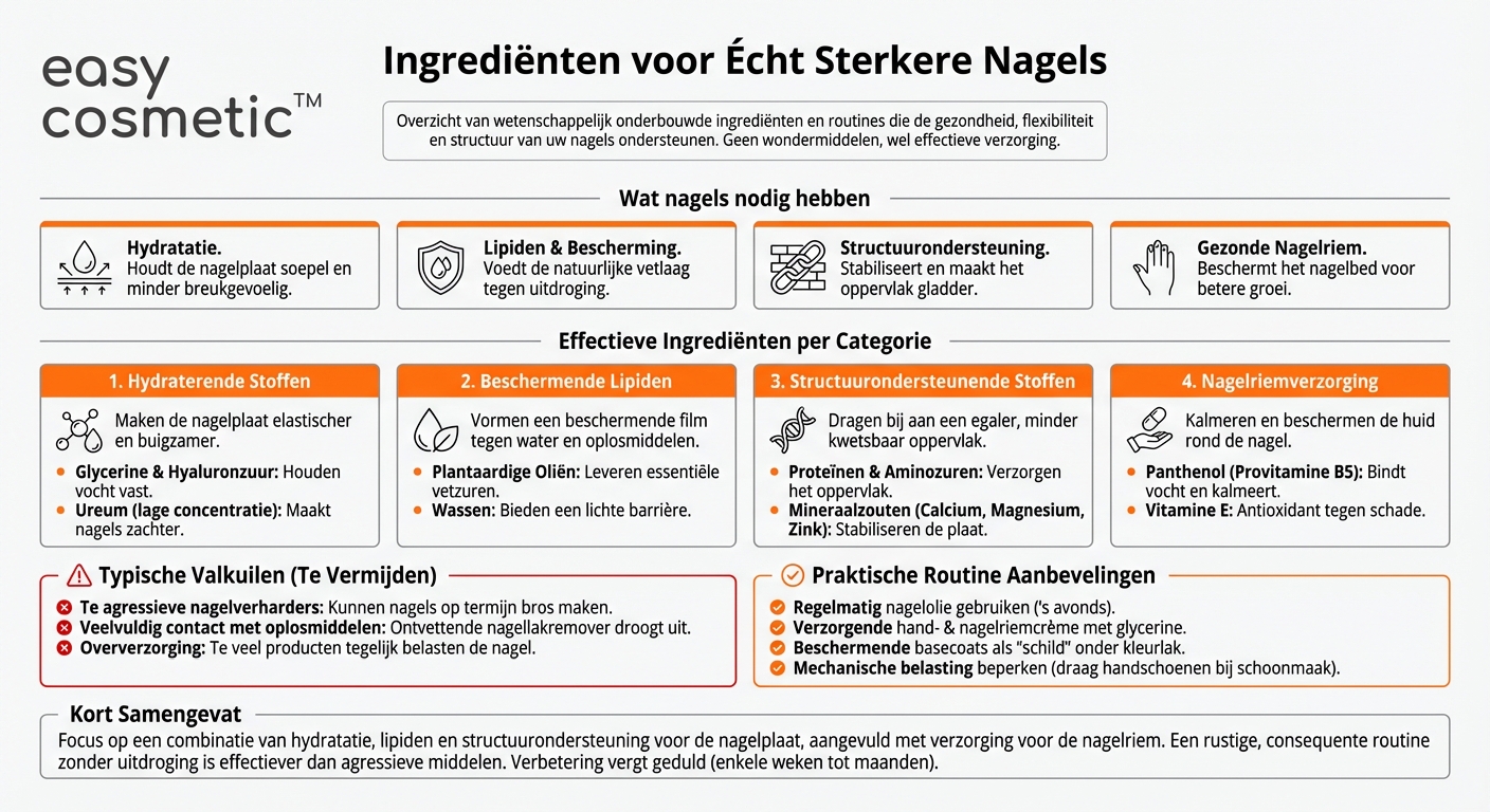 Welke ingrediënten in nagelverzorgingsproducten zijn bijzonder belangrijk voor sterke nagels?