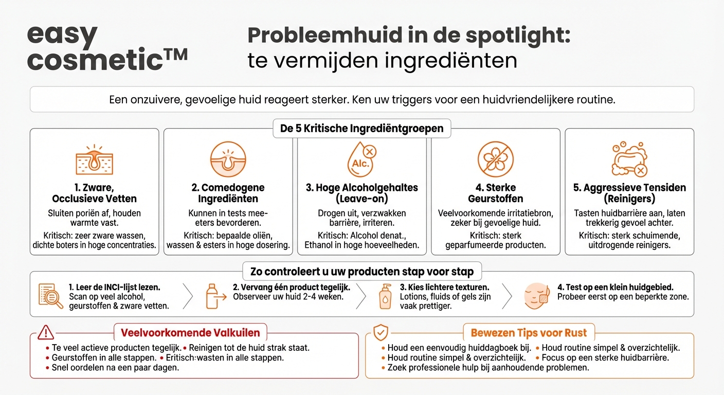 Welke ingrediënten moet ik bij probleemhuid en onzuiverheden absoluut vermijden?