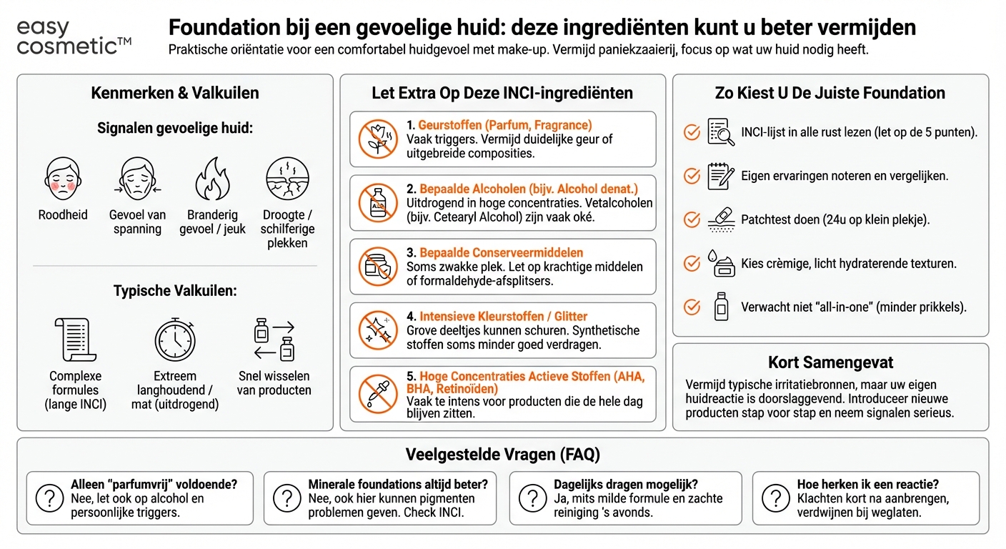 Welke ingrediënten moet ik in foundations vermijden als ik een gevoelige huid heb?