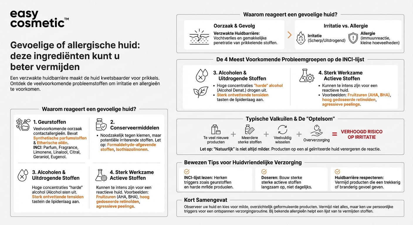Welke ingrediënten moet ik vermijden bij een gevoelige of allergische huid?