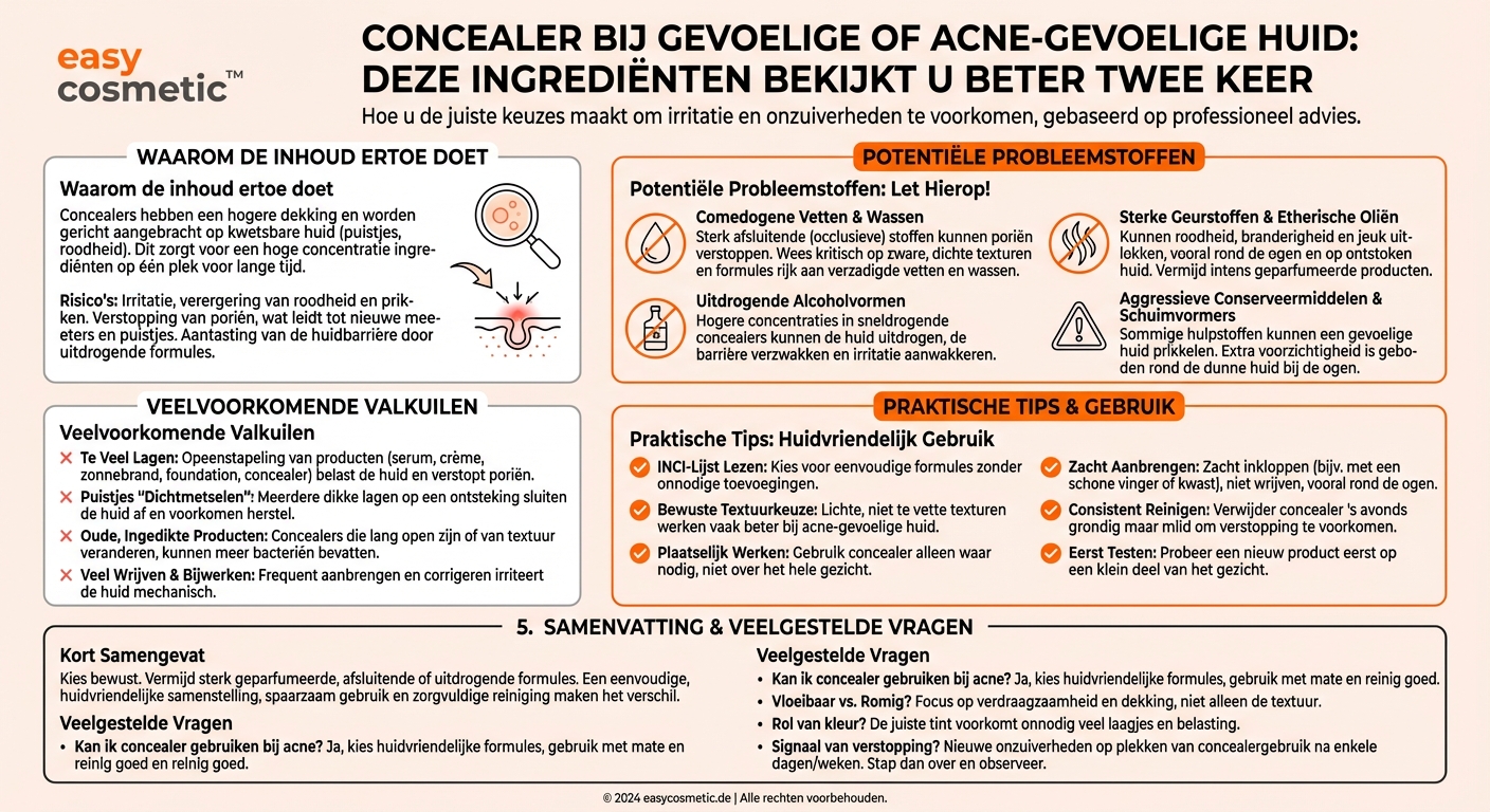 Welke ingrediënten moet ik vermijden in concealers voor een gevoelige of acnegevoelige huid?