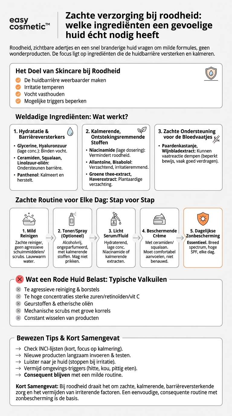 Welke ingrediënten zijn aan te bevelen bij rosacea, couperose of zeer snel rood wordende huid?