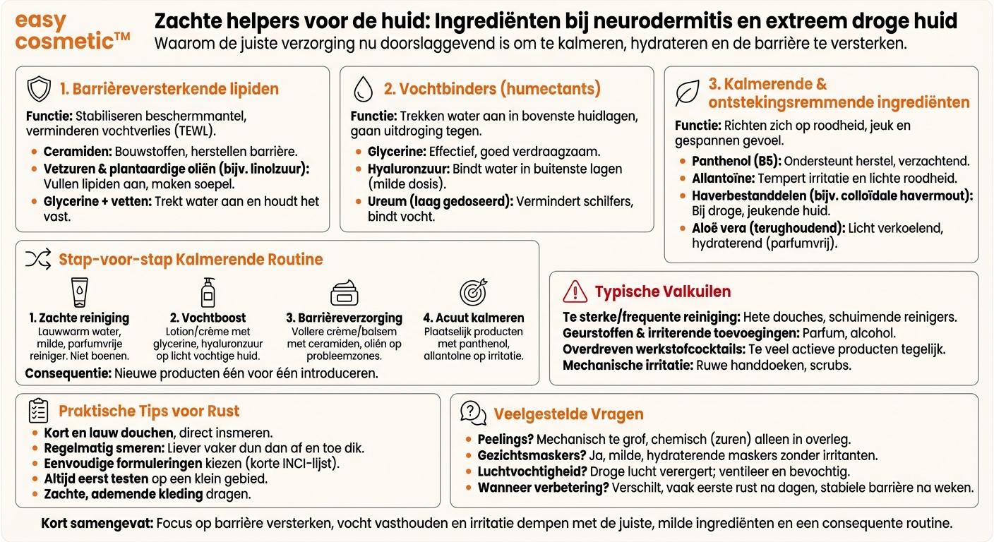 Welke ingrediënten zijn aan te raden bij eczeem (neurodermitis) of zeer droge, geïrriteerde huid?