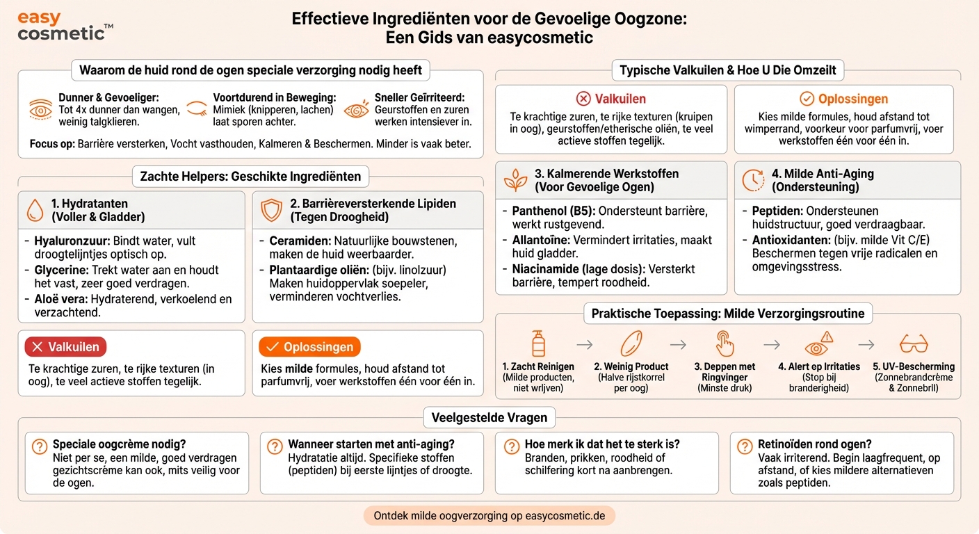 Welke ingrediënten zijn bijzonder geschikt voor de gevoelige oogcontour?