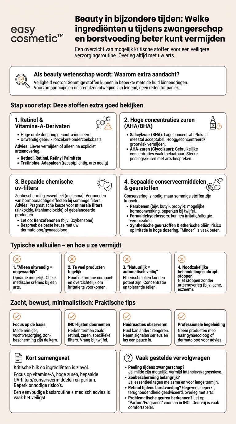 Welke ingrediënten zijn tijdens zwangerschap of borstvoeding problematisch en moeten worden vermeden?