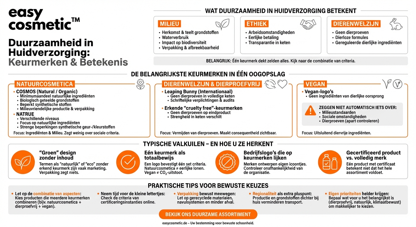 Welke keurmerken en certificeringen staan voor hoge normen op het gebied van duurzaamheid en ethiek in huidverzorging?