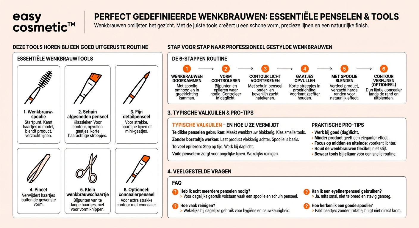Welke kwasten en tools heb ik nodig voor professioneel opgemaakte wenkbrauwen?