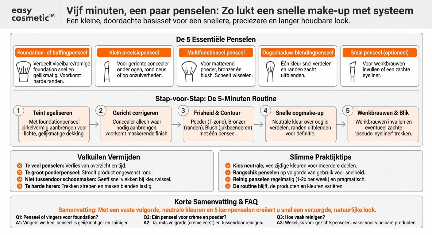 Welke kwasten moet ik gebruiken voor een snelle 5-minuten-make-up?