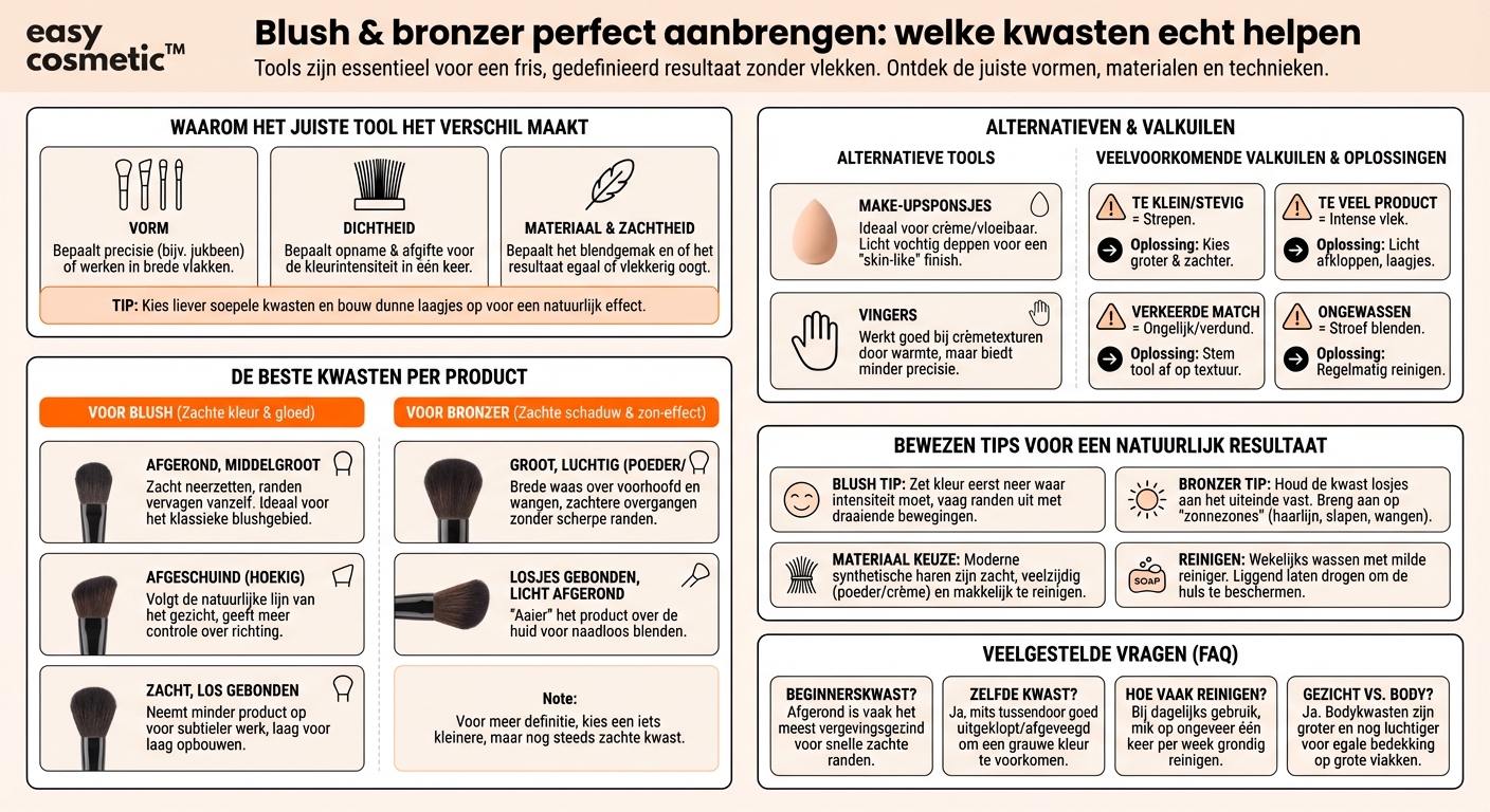 Welke kwasten of tools zijn het meest geschikt voor het aanbrengen van blush en bronzer?