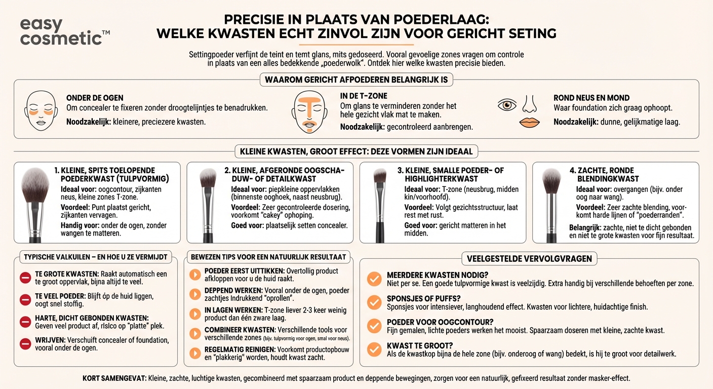 Welke kwasten zijn geschikt om settingpoeder heel gericht aan te brengen, bijvoorbeeld onder de ogen of in de T-zone?