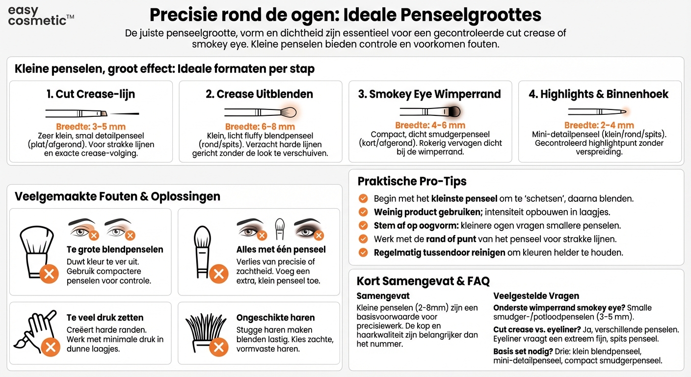Welke kwastmaten zijn ideaal voor gedetailleerd werk zoals cut crease of een precieze smokey eye?