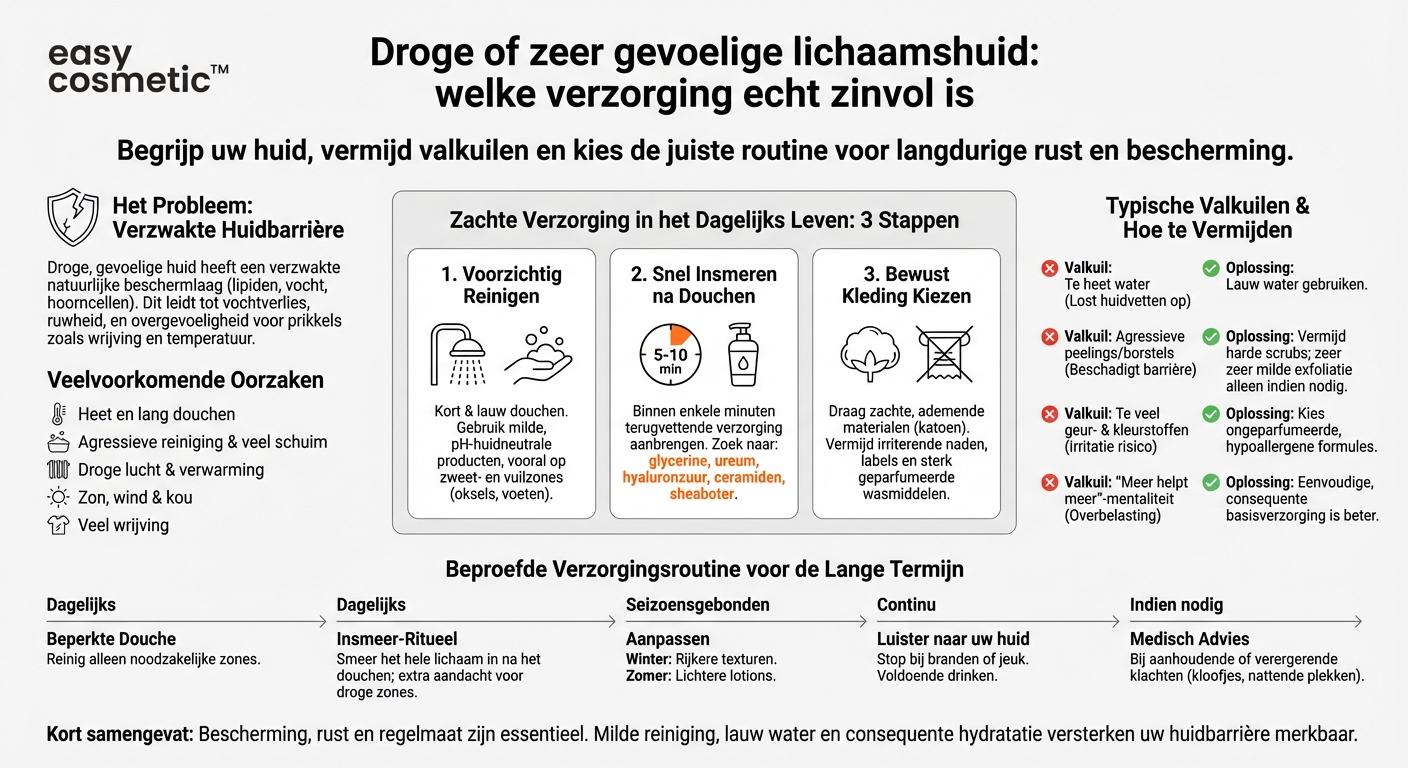 Welke lichaamsverzorging is geschikt bij een droge of zeer gevoelige lichaamshuid?